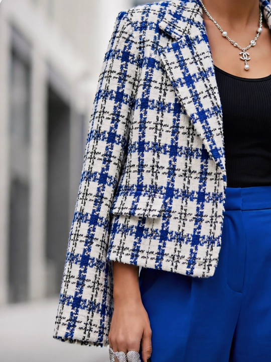 Zara yoki Chanel uslubidagi tvid pidjak, zamonaviy katta o‘lchamli pidjak