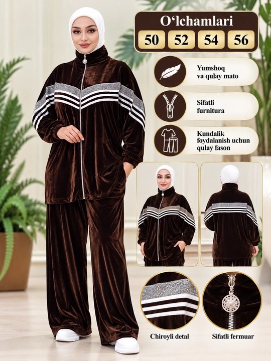 Ayollar velur dvoykasi, kuzgi-qishki kostyum, sport uslubidagi kiyim