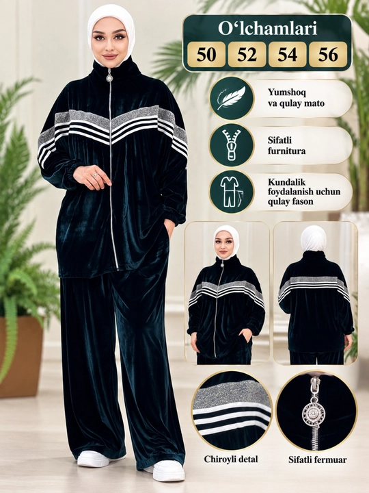 Ayollar velur dvoykasi, kuzgi-qishki kostyum, sport uslubidagi kiyim