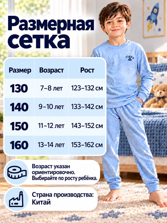 Детская пижама с длинным рукавом для мальчиков и девочек, 7–14 лет