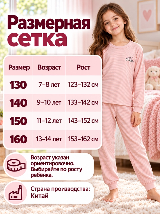 Детская пижама с длинным рукавом для мальчиков и девочек, 7–14 лет