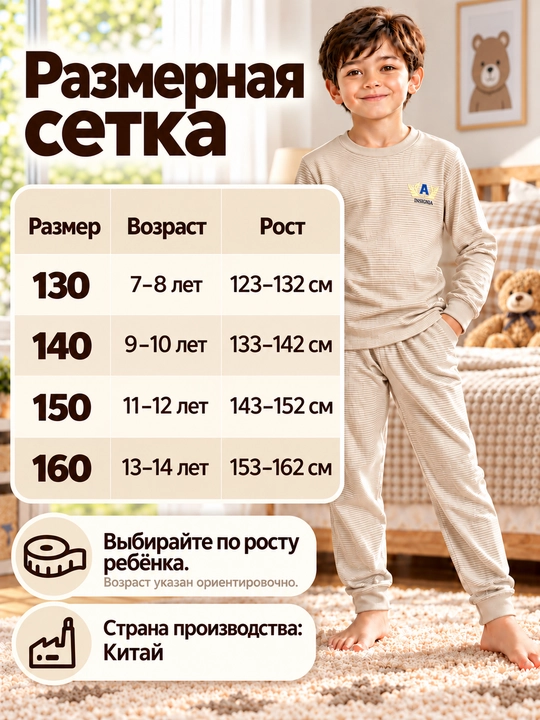 Детская пижама с длинным рукавом для мальчиков и девочек, 7–14 лет