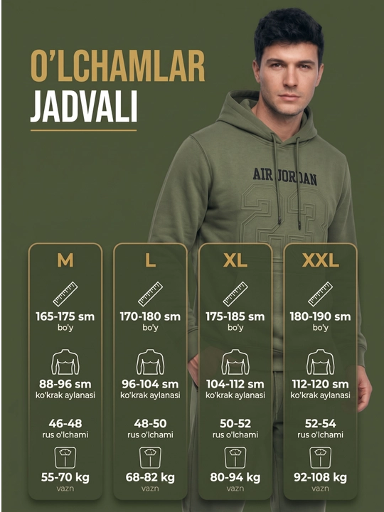 Kuzgi erkaklar sport kostyumi, ikkilik xudi va shim, paxtadan