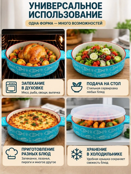 Керамическая форма для запекания с ручками