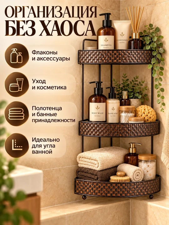 Угловая полка для ванной комнаты, трехъярусный металлический органайзер для шампуня