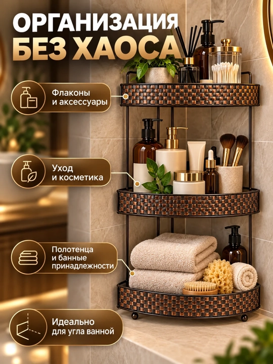 Угловая полка для ванной комнаты, трехъярусный металлический органайзер для шампуня