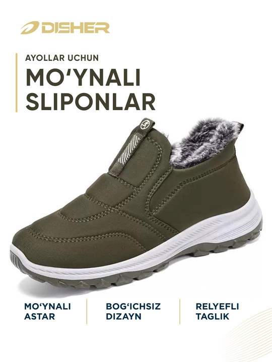 Ayollar sliponlari DISHER WarmStep, qishki, issiq, qulay, 1 o’lcham katta oling