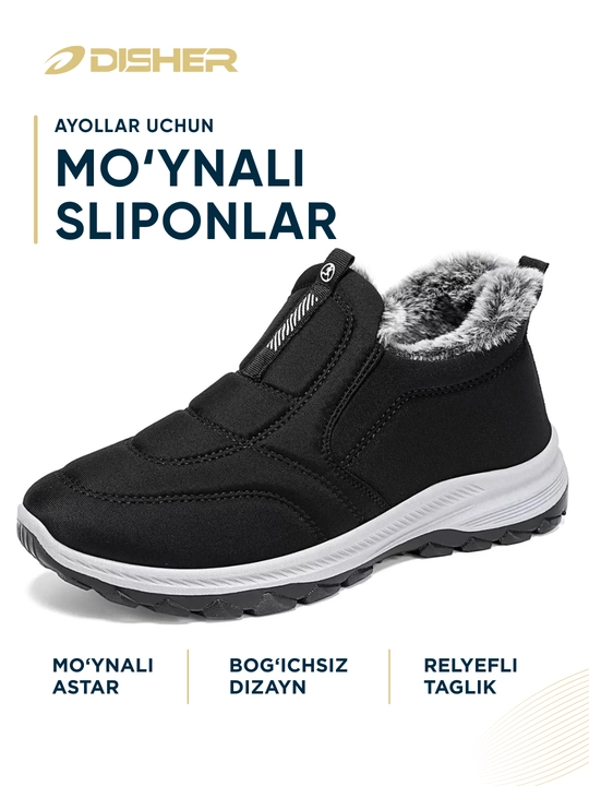 Ayollar sliponlari DISHER WarmStep, qishki, issiq, qulay, 1 o’lcham katta oling
