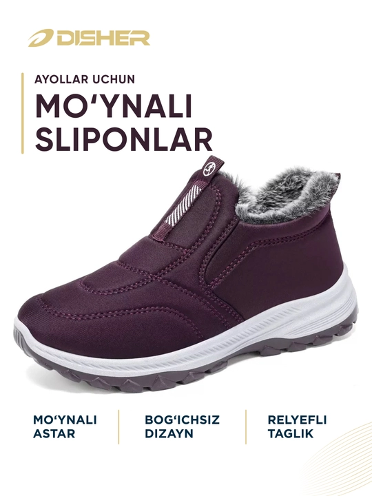 Ayollar sliponlari DISHER WarmStep, qishki, issiq, qulay, 1 o’lcham katta oling