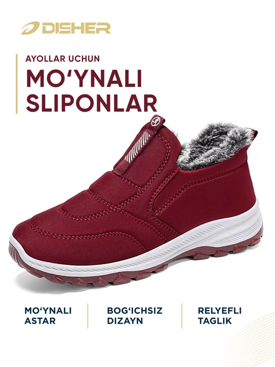 Ayollar sliponlari DISHER WarmStep, qishki, issiq, qulay, 1 o’lcham katta oling