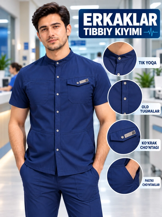 Erkaklar uchun to‘q ko‘k rangli tibbiy kostyum
