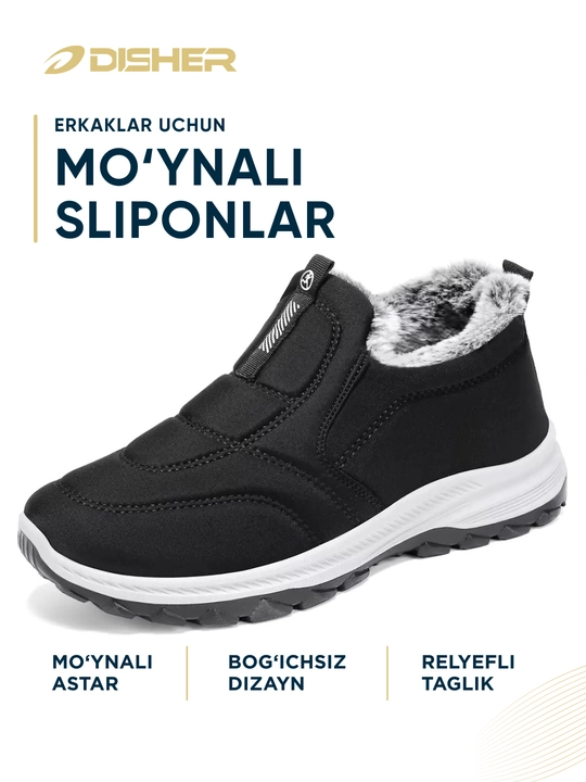 Erkaklar sliponlari DISHER FrostStep, qishki, issiq, 1 o’lcham katta oling