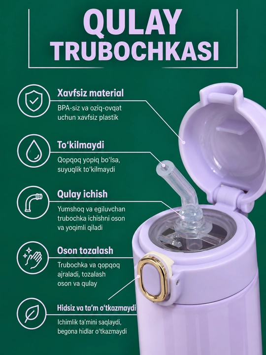 Termos, 400 ml, qiz bolalar uchun, maktab uchun zanglamaydigan po'latdan termos