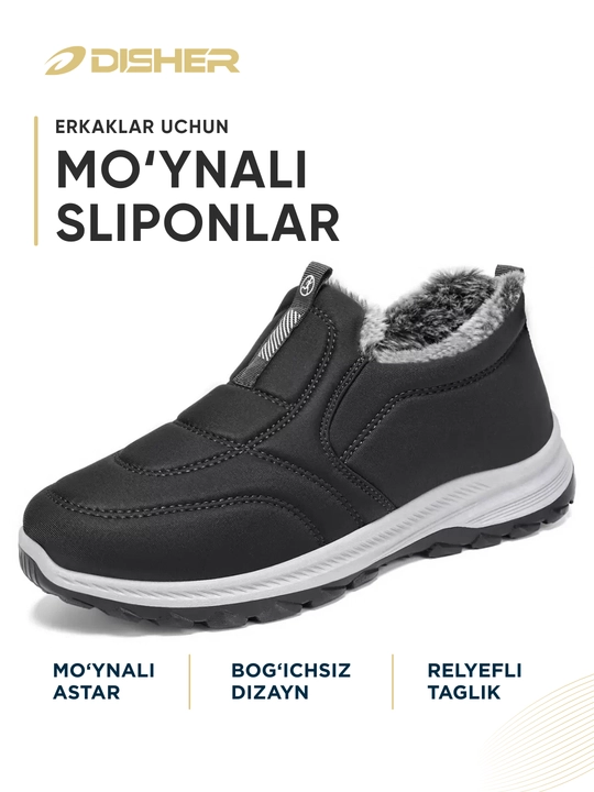Erkaklar sliponlari DISHER FrostStep, qishki, issiq, 1 o’lcham katta oling