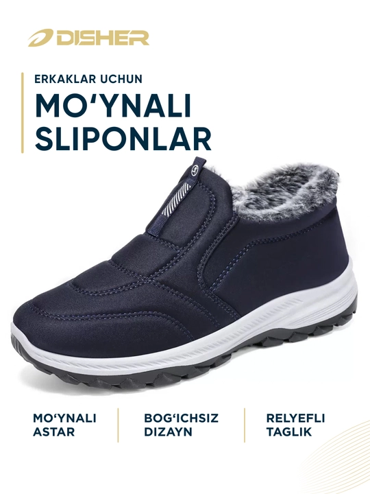 Erkaklar sliponlari DISHER FrostStep, qishki, issiq, 1 o’lcham katta oling