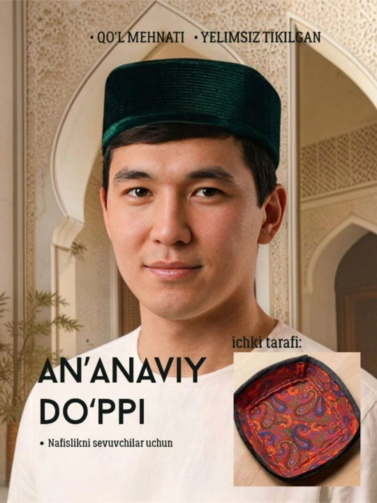 Do‘ppi, erkaklar, musulmoncha qalpoqcha, milliy, bosh kiyim - 