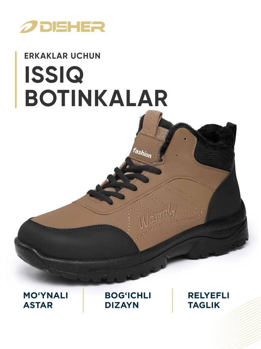 Erkaklar botinkalari DISHER Warmly, issiq, mo‘ynali, bog‘ichli va relyefli taglikli
