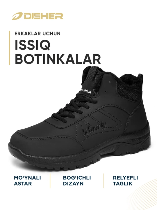 Erkaklar botinkalari DISHER Warmly, issiq, mo‘ynali, bog‘ichli va relyefli taglikli