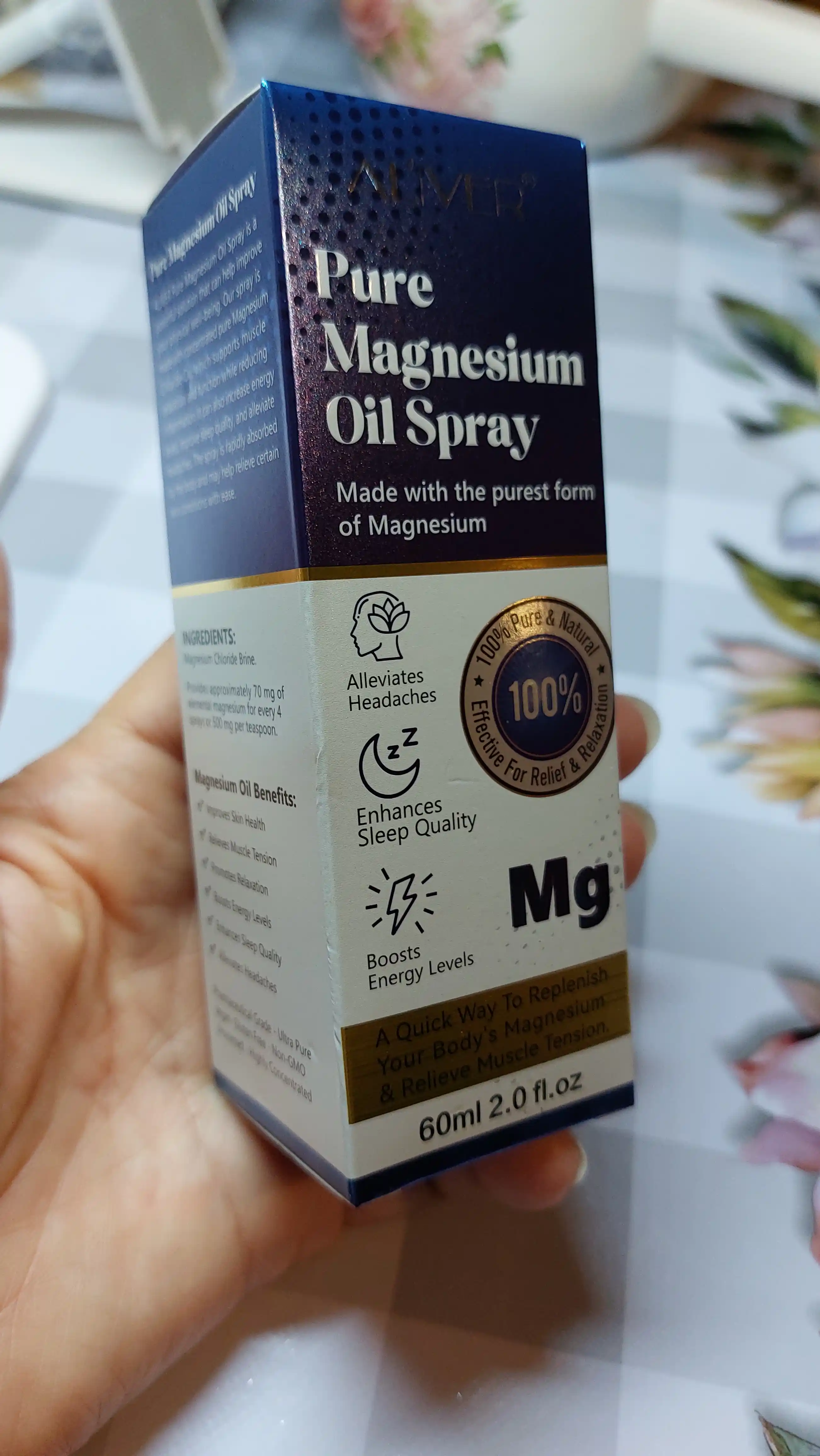 ALIVER sof magniy moyi spreyi, 60 ml, uyquni yaxshilaydi, 100% tabiiy