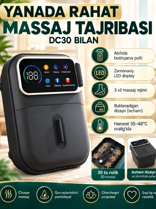 Oyoqlar uchun gidromassaj vannasi, buxli va isitgichli massaj apparati, rolikli massajor