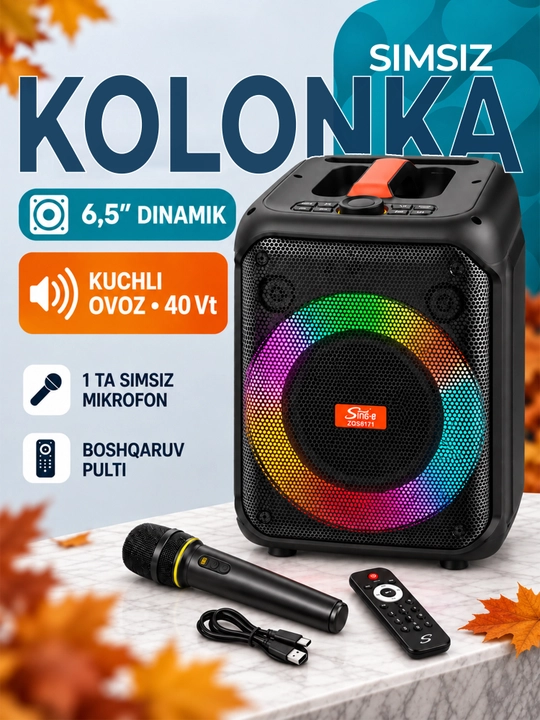 Katta simsiz kalonka Sing-e ZQS, kuchli bass, bluetooth, mikrofonli, karaoke, bayram uchun