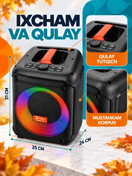 Katta simsiz kalonka Sing-e ZQS, kuchli bass, bluetooth, mikrofonli, karaoke, bayram uchun