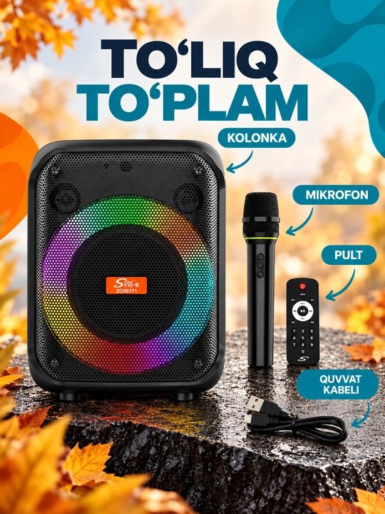 Katta simsiz kalonka Sing-e ZQS, kuchli bass, bluetooth, mikrofonli, karaoke, bayram uchun