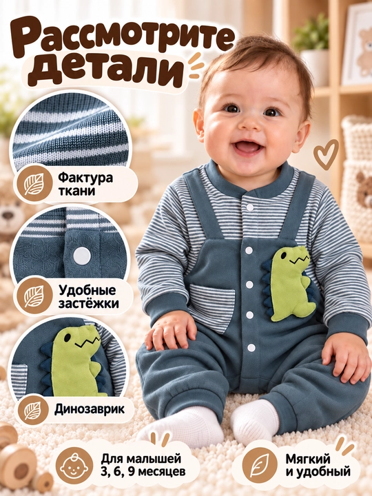 Yangi tug‘ilgan chaqaloqlar va chaqaloqlar uchun uzun yengli, 3-9 oylik bodikombinezon