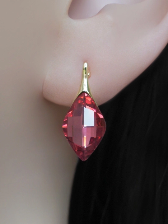 Серьги медные с жёлтой позолотой 18 карат и фианитами - 