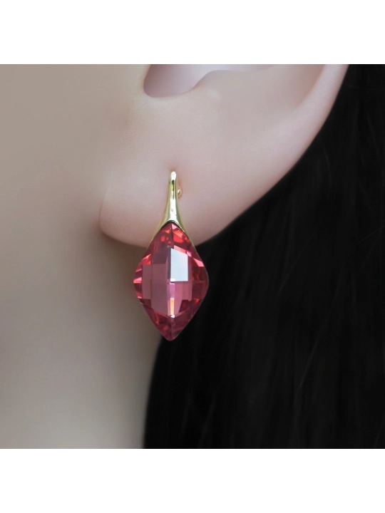 Серьги медные с жёлтой позолотой 18 карат и фианитами