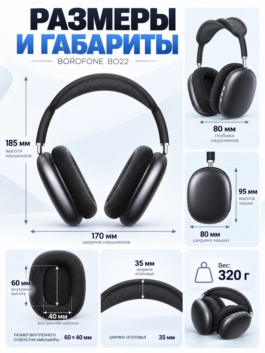Naushnik BOROFONE BO22, Bluetooth simsiz quloqchin, qora