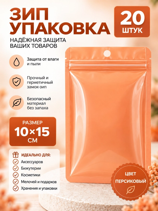 Зип-пакеты 10×15 см, 20 шт, прозрачные с бирюзовой матовой стороной, ZIP упаковка - 
