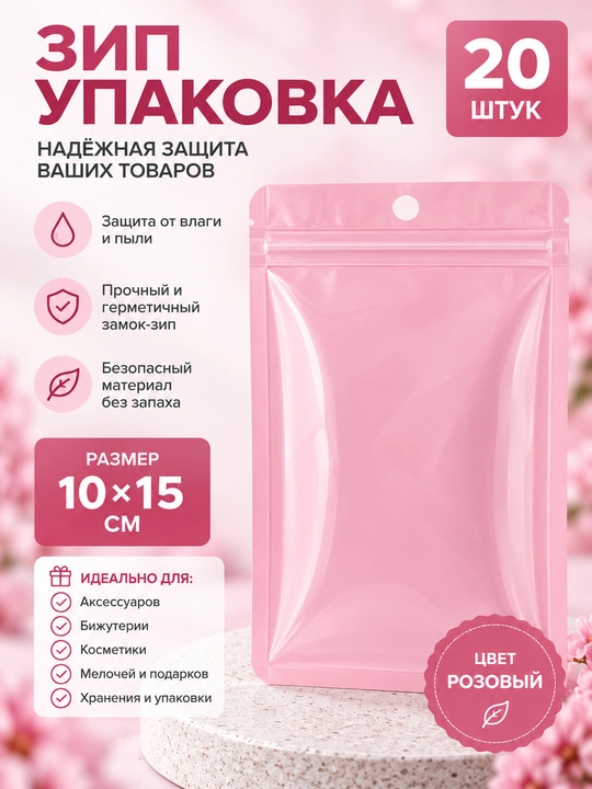 Зип-пакеты 10×15 см, 20 шт, прозрачные с бирюзовой матовой стороной, ZIP упаковка - 