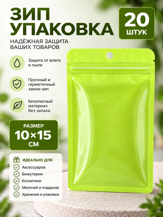 Зип-пакеты 10×15 см, 20 шт, прозрачные с бирюзовой матовой стороной, ZIP упаковка - 