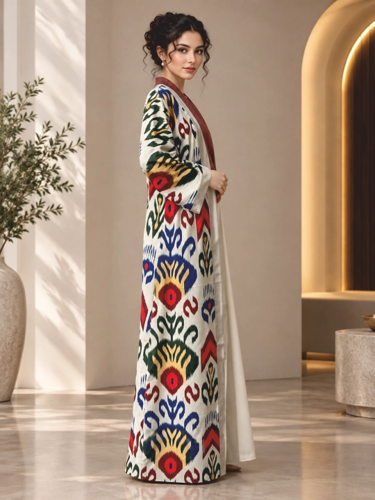 Ayollar abaya kiyimi, yopinchiq va xalat, 2 tasi 1 da, zig‘ir tolali, milliy uslubda, katta o‘lchamda