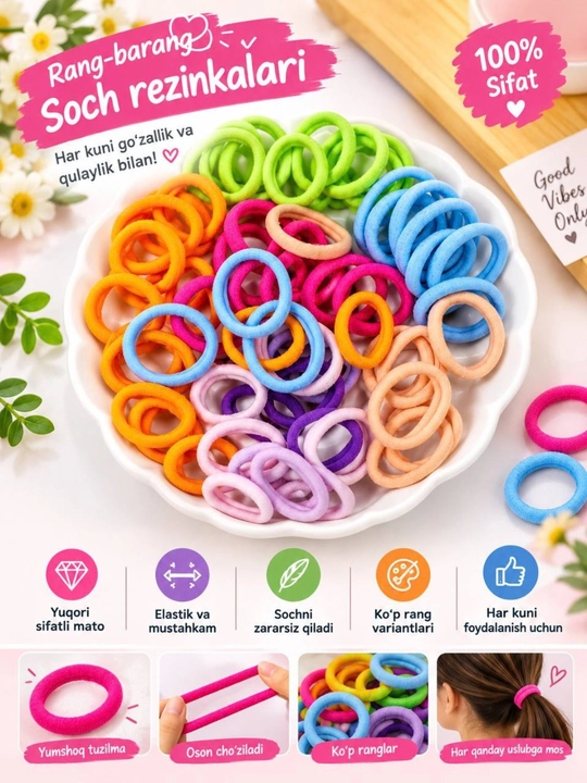 Sochlar uchun rang-barang rezinkalar - 