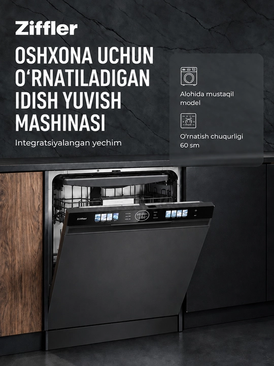 Ziffler idish yuvish mashinasi, o‘rnatiladigan va alohida turuvchi, 14 to‘plam, dasturlar