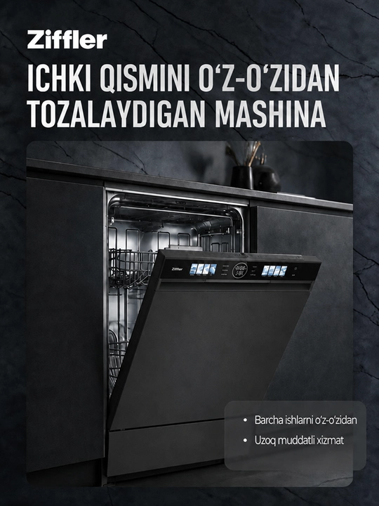 Ziffler idish yuvish mashinasi, o‘rnatiladigan va alohida turuvchi, 14 to‘plam, dasturlar