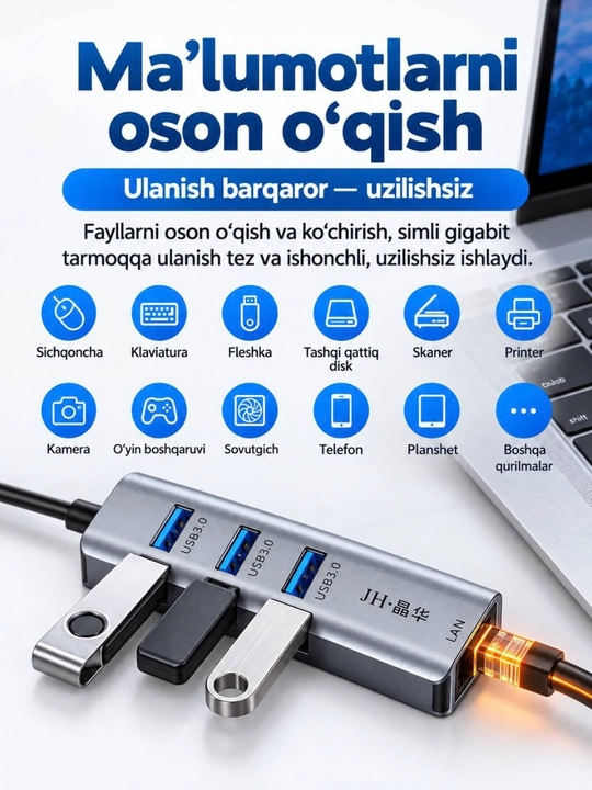 USB 3.0 HUB,3×USB 3.0+RJ45 Gigabit LAN Type-C RJ45 Gigabit Ethernet Type-C USB HUB 3.0