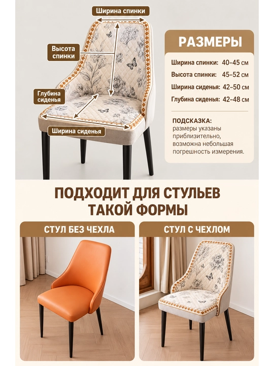 Чехол для стула, универсальный, мягкий стёганый ПВХ, с цветочным узором