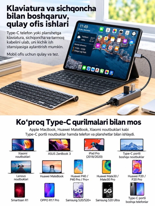 USB 3.0 HUB,3×USB 3.0+RJ45 Gigabit LAN Type-C RJ45 Gigabit Ethernet Type-C USB HUB 3.0