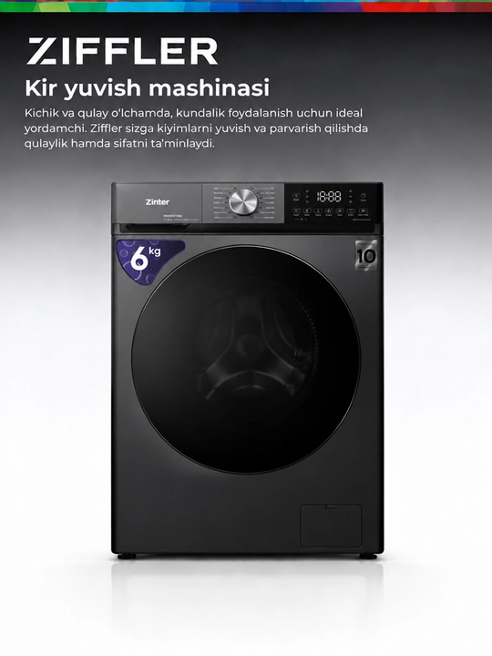 Стиральная машина Ziffler 6 кг, экономичная,  BLDC Inverter, Steam Wash, 1200 об/мин