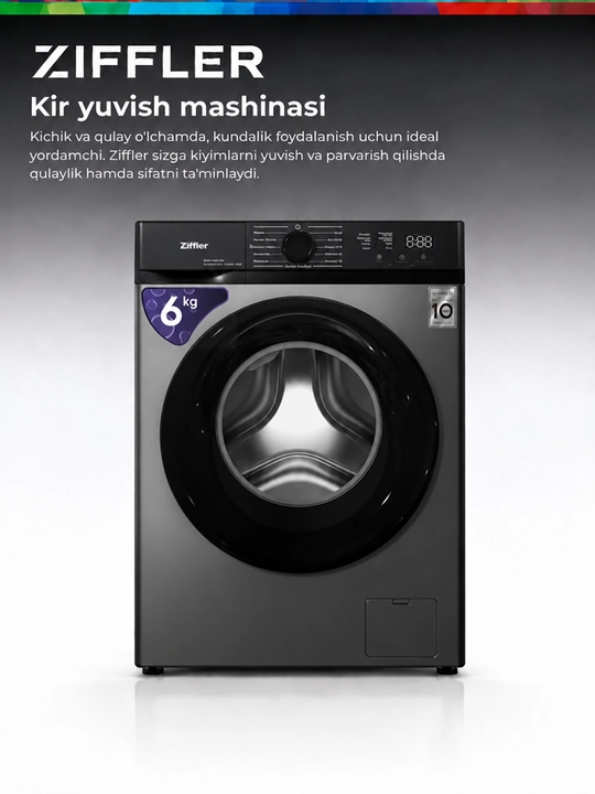 Стиральная машина Ziffler 6 кг, экономичная,  BLDC Inverter, Steam Wash, 1200 об/мин