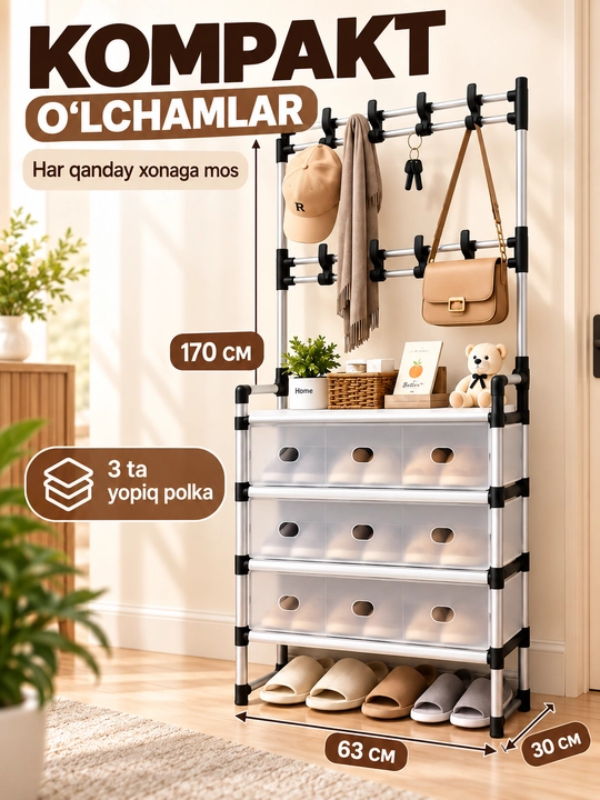 Oyoq kiyim javoni, metall obuv polka, 4, 5 va 9 qavatli poyabzal uchun tokcha