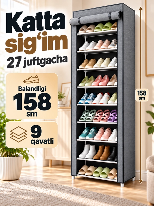 Oyoq kiyim javoni, metall obuv polka, 4, 5 va 9 qavatli poyabzal uchun tokcha