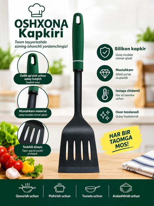 Silikon oshxona anjomlari — chumich, kapkir va lopatka, qulay va mustahkam - 