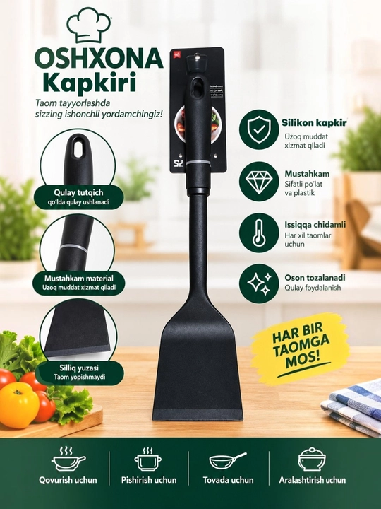 Silikon oshxona anjomlari — chumich, kapkir va lopatka, qulay va mustahkam - 