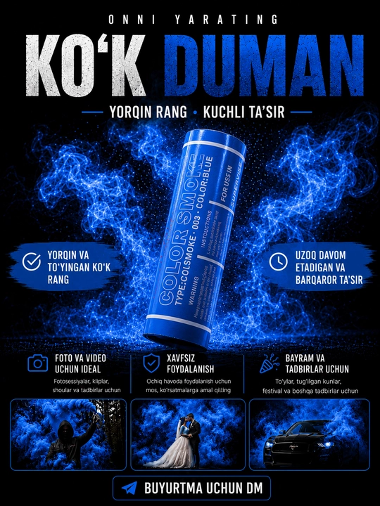 Rangli tutun (dym) 60 soniya – har xil ranglarda color smoke