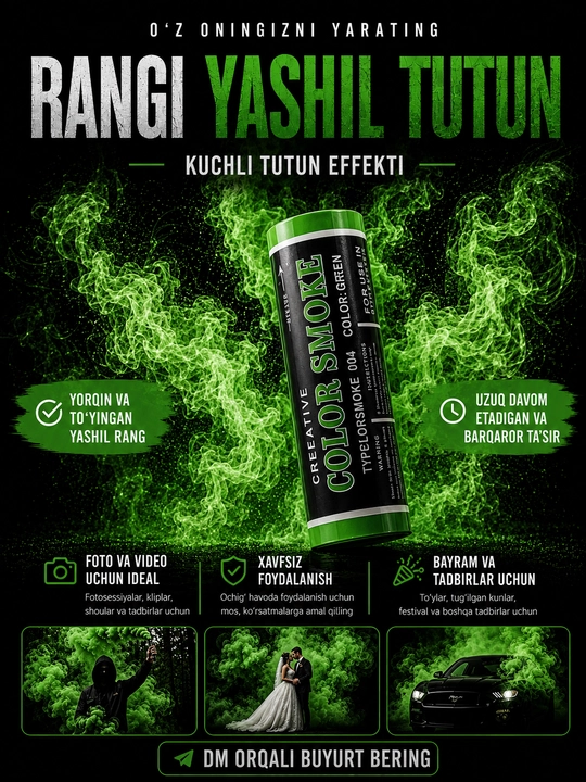 Rangli tutun (dym) 60 soniya – har xil ranglarda color smoke