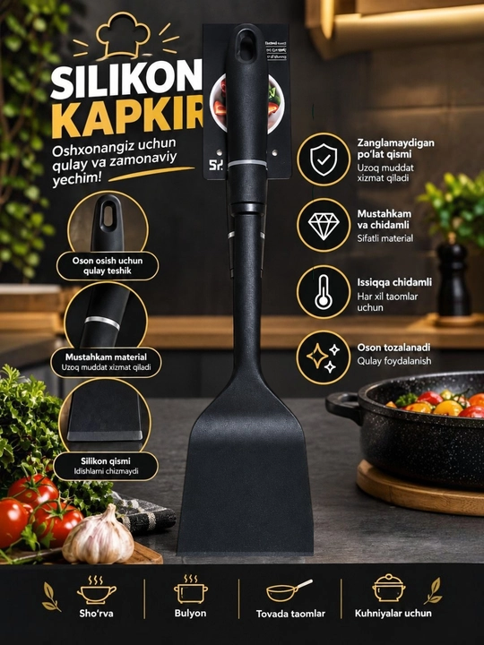 Oshxona uchun silikon Lopatka, Kapkir va Chumich - 